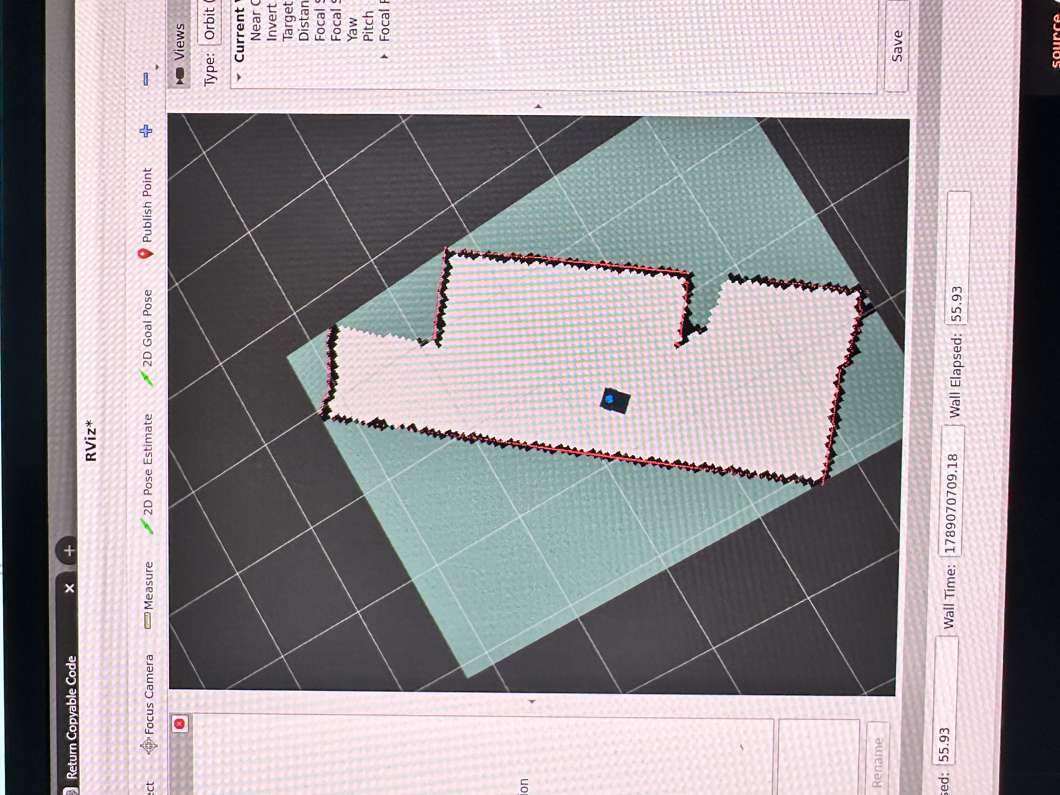 RViz showing the room occupancy map built from the robot’s LiDAR scans